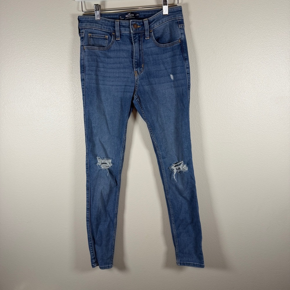 Hollister High-Rise Super Skinny Distressed Jeans Medium Wash Blue Womens 4R 27R